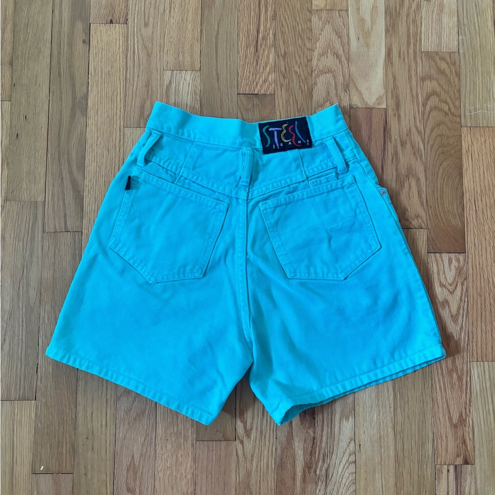 Vintage Steel Teal Blue High-Waisted Shorts